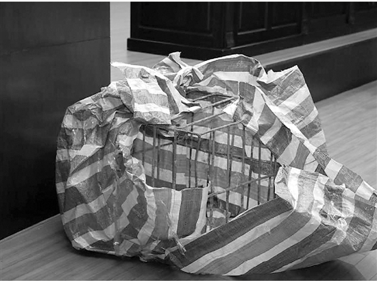 圖為打撈上來鏽得發黃的鐵籠子。