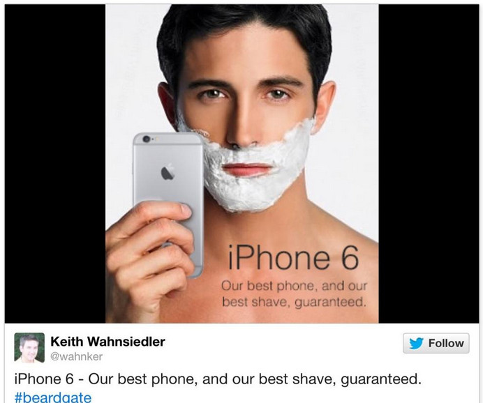 iPhone 6因“夾頭發”被惡搞 網友制“蘋果牌”刮胡刀廣告